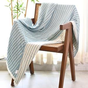 Folkulture 4 Layered 100% Cotton Reversible Throw Blanket for Couch, Chair, Bed or Sofa - Soft Blue Throws