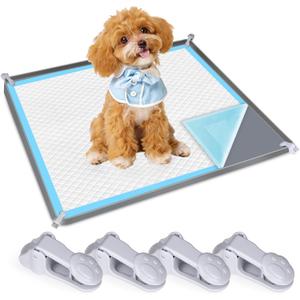 Dog Pee Pad Holder, Dog Potty Tray Silicone Puppy Pad Holder Tray Fits for 24" x 24" Training Pads, Puppy Potty Tray With 4 Clamps No Spill Raised Lip High Edge for Indoor Floor Protection (Dark Grey)