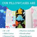 Little Sleepy Head Youth Pillow Case - 100% Made Cotton & Hypoallergenic Pillow Case - Snug Fit Envelope Pillowcase Enclosure - Youth Pillow 16x22 Size - (Dinosaurs Blue) Design Travel Pillow Cover
