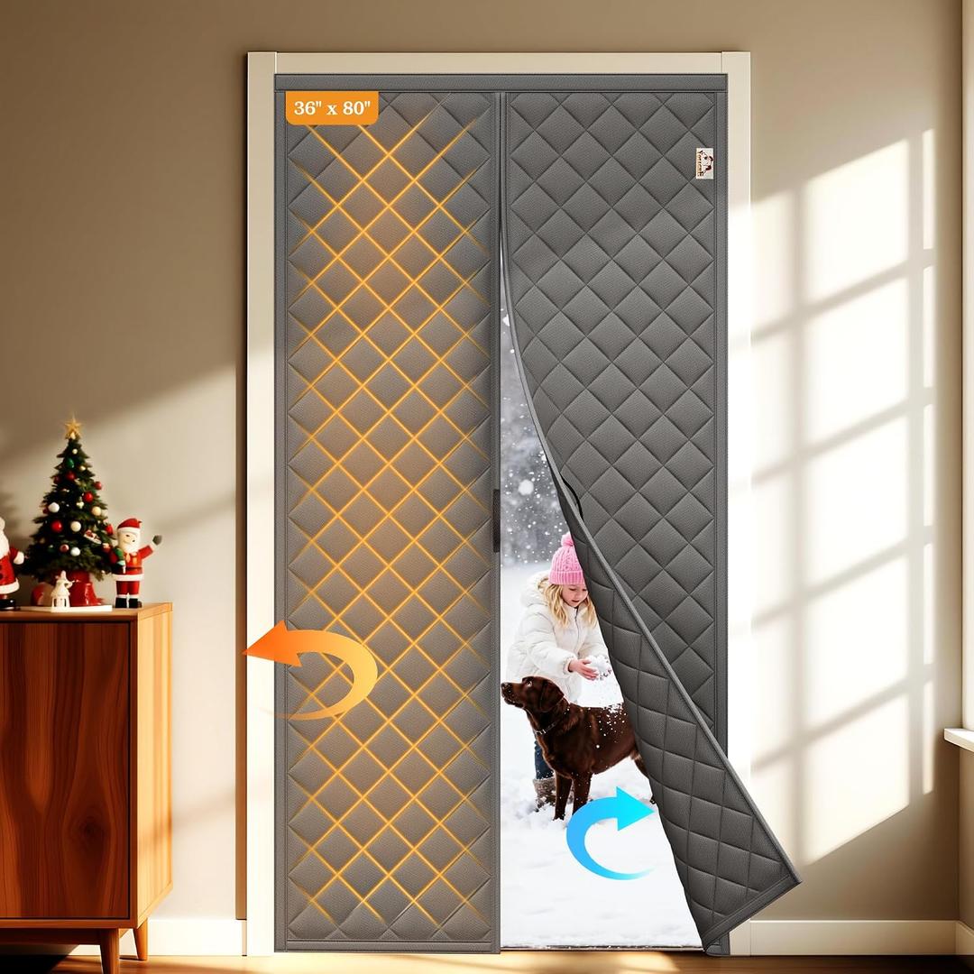 Yotache Magnetic Thermal Insulated Door Curtain Fits 36 x 80 inch Doors, Curtain Size 38" x 82" Weatherproof Oxford Material Doors Screen Covers Keep Cold Drafts Out, Gray