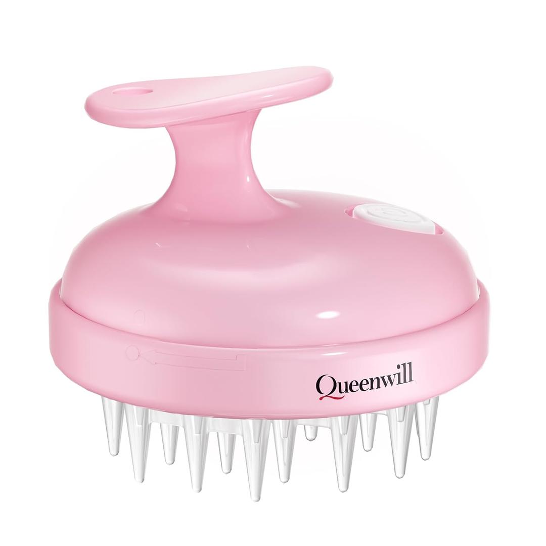 Electric Cordless Hair Scalp Massager, Portable Head Scratching Scrubber with 2 Modes Vibration Comb for Hair Growth, Deep Cleansing and Stress Relaxation (Pink)