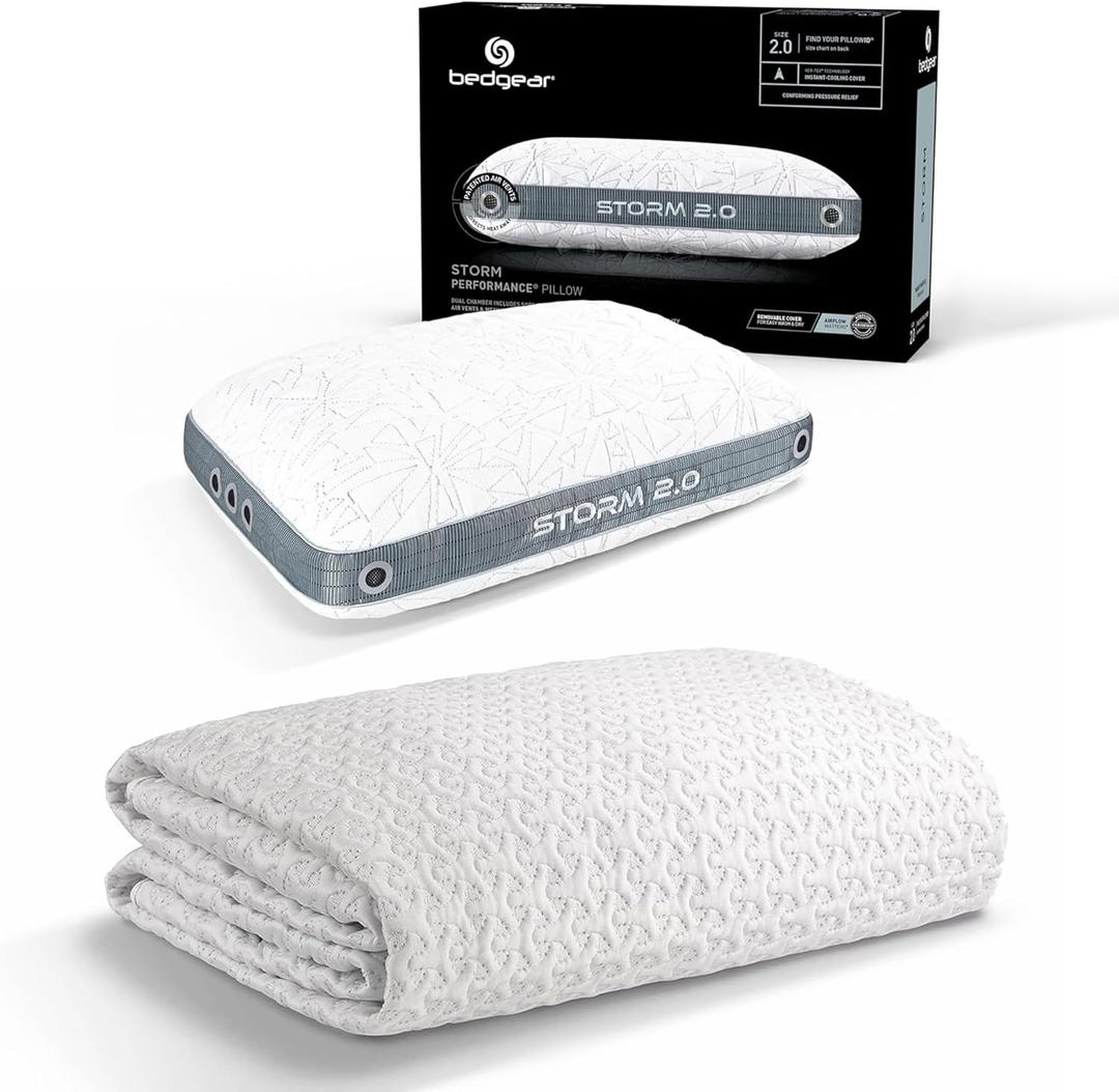 Bedgear Storm 2.0 Cooling Pillow & Ver-Tex Mattress Protector Bundle  Ideal for Hot Sleepers, All-Position Pillow with Washable Cover & Waterproof Cooling Mattress Cover