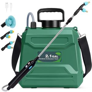 2.1 Gallon Battery Powered Garden Sprayer, USB Rechargeable Backpack Sprayer with 3 Adjustable Nozzles, Telescoping Wand, Ergonomic Strap for Lawn and Garden Pump Sprayer