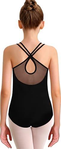 QZSH Girls Dance Ballet Leotard Mesh Cap Sleeve,Cute V-Shaped Mesh Back, Size S