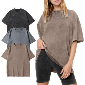 PEHMEA 3 Pcs Women's Oversized T-Shirts Cotton Short Sleeve Vintage Washed Baggy Boyfriend Streetwear Summer Tops (X-Large, Black+grey+khaki)