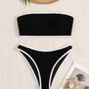 YIMISAN Women's Two Piece Bandeau Swimsuit Ribbed Strapless Tube Bikini Top with Mid Waist Cheeky Bottom Bathing Suit, Small