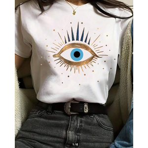 INAWLY Women's Eye Print Short Sleeve T-Shirt Graphic Tees Women Tops, Size M