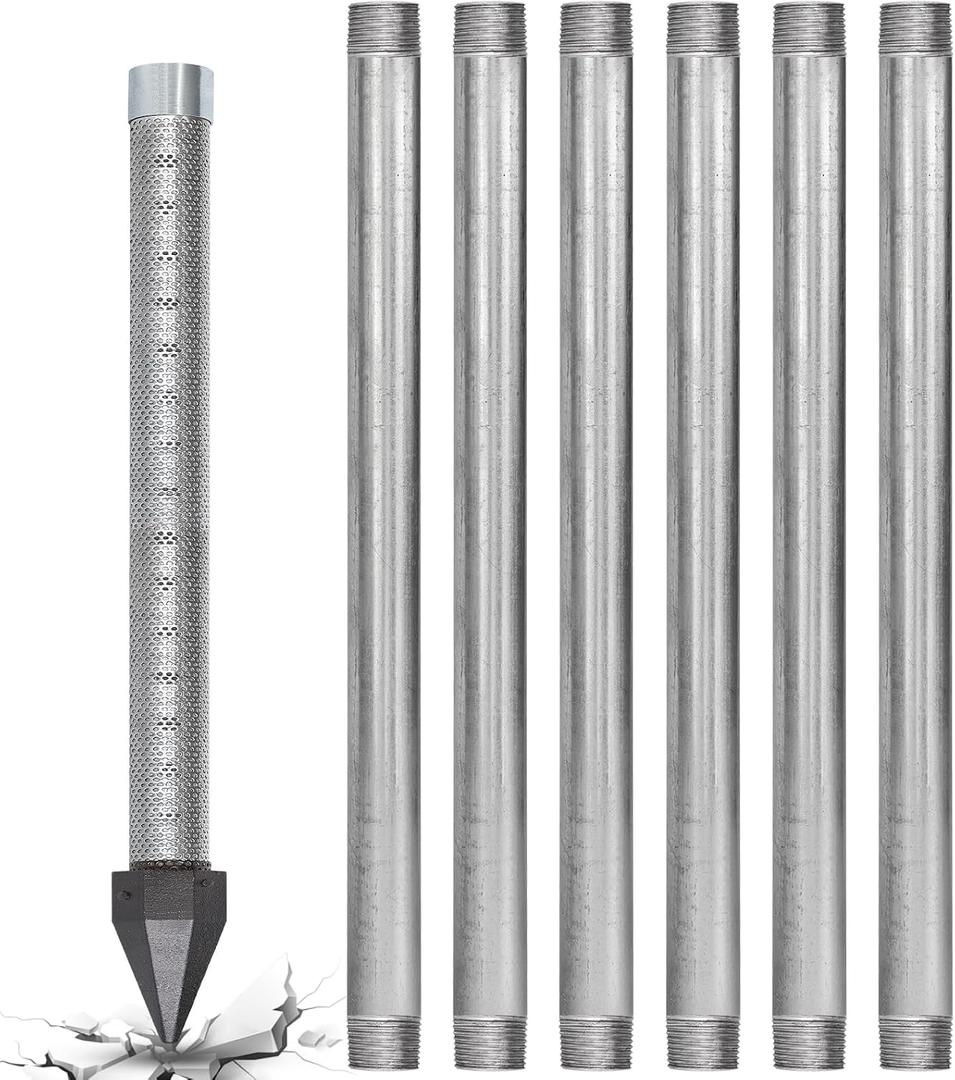 Well Drive Point Kit,1-1/4"x36" Well Point + 5PK 39"Drive Point Well Pipes
Sand Point Well Kit,Shallow Well Drilling Kit for Drive Sand & Soft Soil Well,Heavy Duty 60 Gauge Mesh Screen to Clean Water