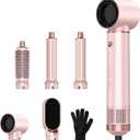 5 in 1 Hair Styler for WomanAir Curling Wrap, Drying, Curling, Straightening & Volumizing, Hot Air Curler Dryer Brush Tool Set, Curl Styling Tools, Hair Styling at Home Travel -Pink