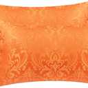 CaliTime Fall Pack of 2 Throw Pillow Covers Cases for Couch Sofa Home Decoration Vintage Damask Floral Shining & Dull Contrast 12 X 20 Inches Bright Orange