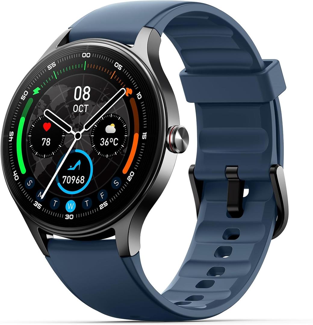 Woneligo Smart Watch for Men,1.57inch AMOLED Touchscreen Fitness Watch for iPhone & Android,Heart Rate/Sp02/Sleep Monitor,110+ Sport Modes IP68 Waterproof Bluetooth Calls (Blue, 1.57)