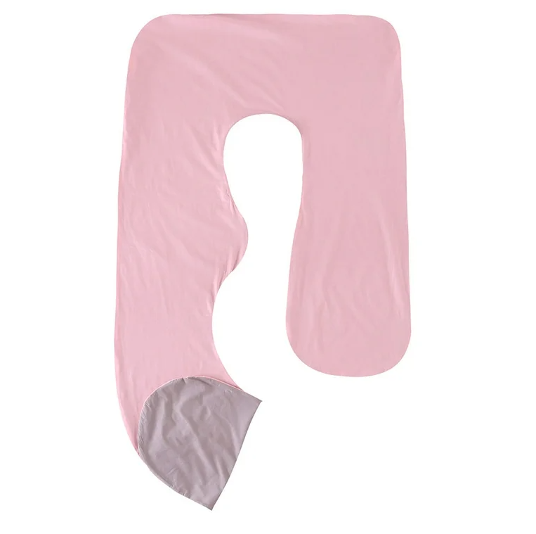 Full Body Pregnancy Pillow - J Shaped Body Pillow - Maternity Pillow for Pregnant Women - Super Soft Cotton Cover, Pink Grey, 28*55 inch
