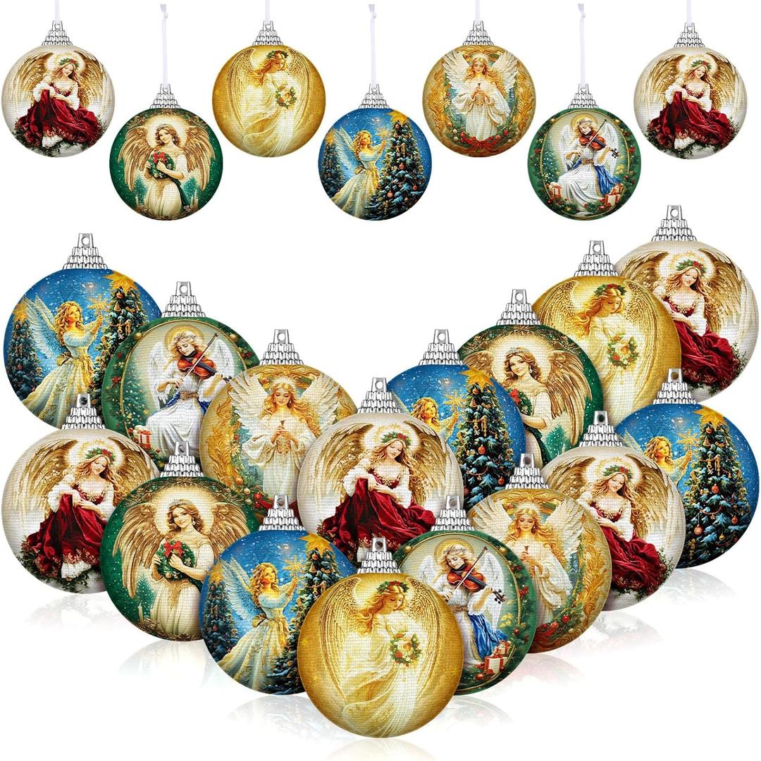 Lenwen 16 Pcs Angel Christmas Ornaments Vintage Angel Christmas Ball Decorations Colorful Xmas Decorative Hanging Ball for Xmas Tree Party Tree Decor