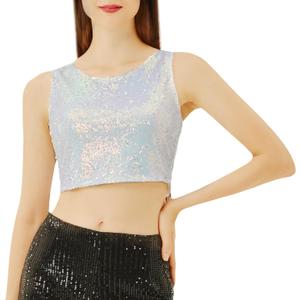 Coucoland Cropped Tank Top for Women - Womens Summer Sparkle Sequin Glitter Slimming Tops Camisole Trendy (S)