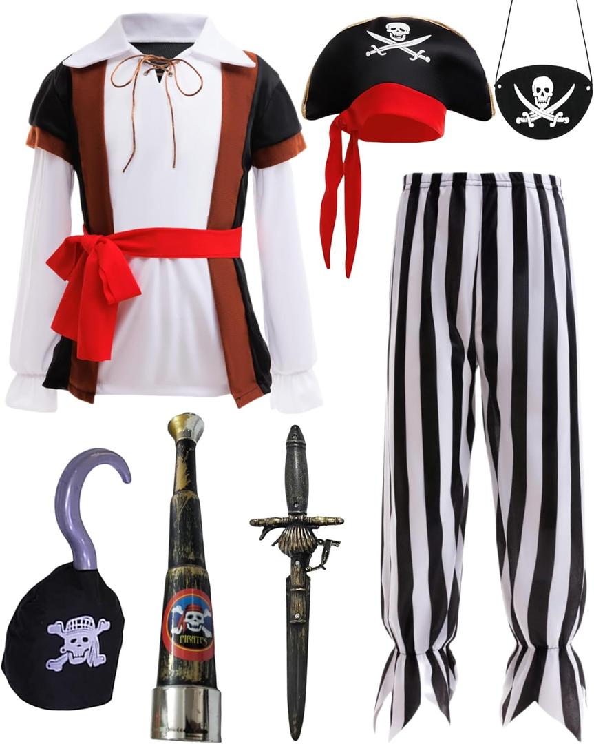 BanKids Pirate Costume for Kids Pirate Role Play Dress Up Boys Halloween Costume Cosplay Birthday Party (M(4-5Years))
