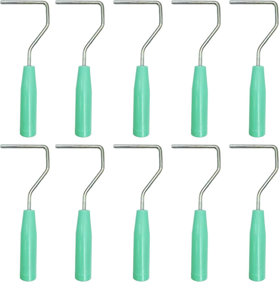 10 Pack Paint Roller Frame Fits for 3-4 Inch Rollers, 8 Inch Long Paint Roller Handle, Painting Supplies for Wall House Homes, Green