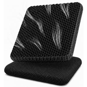 Gel Seat Cushion for Long Sitting – Double-Layer Honeycomb Cooling Chair Pad, Thick Supportive Gel Cushion with Breathable Non-Slip Cover for Office Chair, Car, Wheelchair & Long Sitting（Black）, 17.8 x 17.8 x 1.58 inches