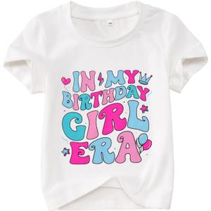 IZYJOY Birthday Girl Shirts Toddler Baby Girls Funny in My Era Letter Graphic T-Shirt Cute Short Sleeve Party Tee Tops 1-6T (5-6 Years)
