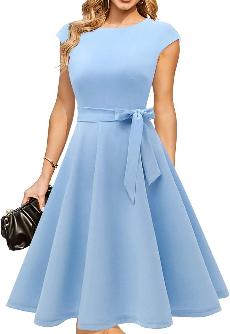DRESSTELLS Women's Cocktail Dresses, Formal Wedding Guest Church Modest Graduation Party Prom Dress 2025 (X-Large, Blue)