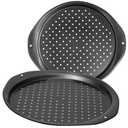 Wokic Pizza Pan 14-Inch Non-Stick Large with Perforated Round Carbon Steel Pizza Baking Pan, suitable for home and restaurant use. 2-Piece,Pizza Tray - Dishwasher Safe (Dark gray)