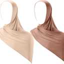 Handepo 2 Pcs Instant Hijab Jersey Hijab for Women Muslim Head Scarf Soft Lightweight Long Stretch Scarf Shawl Wrap (Beige, Khaki)