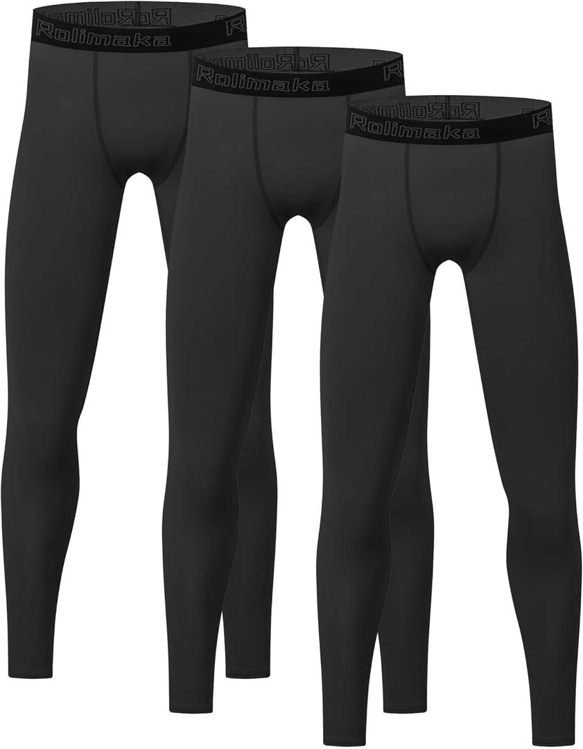 4 or 3 Pack Youth Boys' Compression Leggings Tights Athletic Pants Sports Base Layer for Kids Cold Gear (X-Small, Black)
