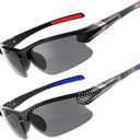 DEHOTRE 2 Pack Bifocal Reading Sunglasses Men TR90 Frame Wrap Around Sports Semi Rimless Sun Readers for Driving Golf Fishing, +1.50