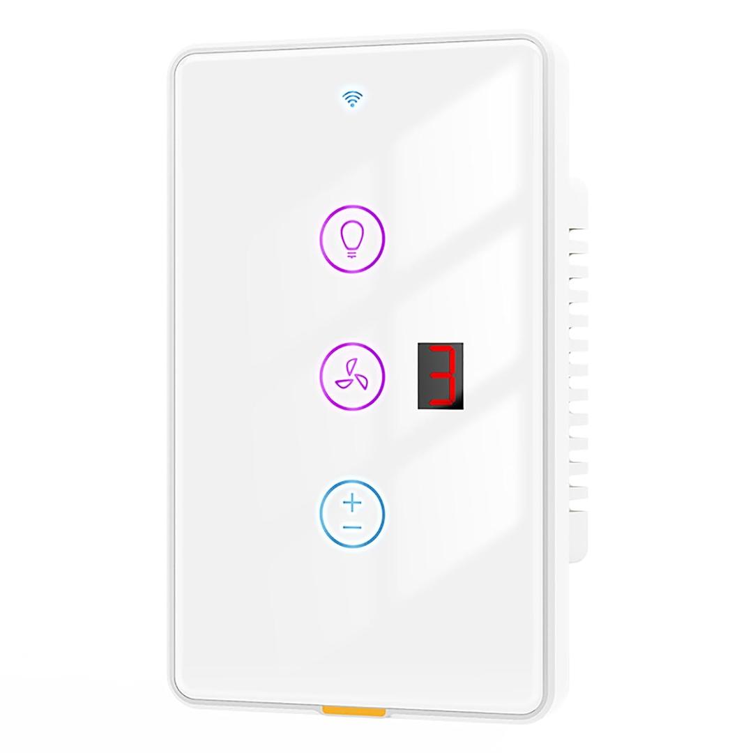 WiFi Smart Ceiling Fan Light Wall Switch, 5 Speed Fan and Light Combo Timer Switch with Type-C Port, Compatible with Alexa and Google Home, 2.4GHz WiFi Only, White