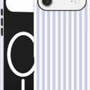 Jusy Compatible with MagSafe Striped Case for iPhone 17 Pro Max, Cute Aesthetic Striped Magnetic Phone Case, Soft TPU and Hard PC Protective Phone Cover for Women Girls(Matte)- Blue and White