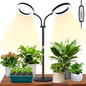LBW Grow Light for Indoor Plants Full Spectrum, Plant Lights for Indoor Growing, LED Plant Lamp for Indoor House Plant with Auto Timer, Adjustable Height and Brightness (Dual Head, Black)