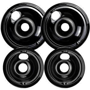 UPGRADEDWB31M20 WB31M19 Porcelain Range Burner Drip Pan Bowls Fit for G-E Hot-point Electric Stove Includes 2 x 8-Inch and 2 x 6-Inch Drip Pans(Black) by Cenipar