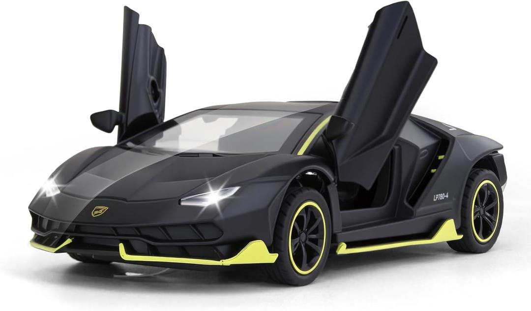 SASBSC Lamb SVJ Toy Cars for Boys Age 3-12 1/36 Small Diecast Metal Model Car Toys with Light and Sound Pull Back Sport Car for 3+ Years Old Kids Birthday (Black)