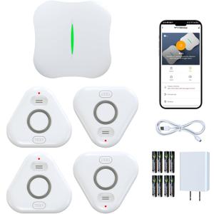 Smart Water Leak Detectors for Home WiFi with App Alerts, Stechro Ajustable 120dB Water Sensor Alarm Leak Detector for Basements Sink Kitchen Laundry, 4 Water Sensors & 1 Rechargeable Gateway (White)