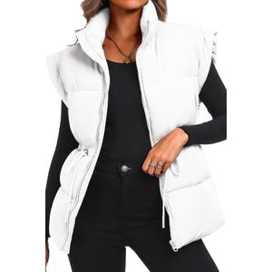 ELLEVEN Womens Puffer Vest Stand Collar Flysleeve Oversized Sleeveless Puffy Quilted Vest Woman Casual Warm Ladies Long Coats Padded Lightweight Winter Spring Fall Baggy (White, Medium)
