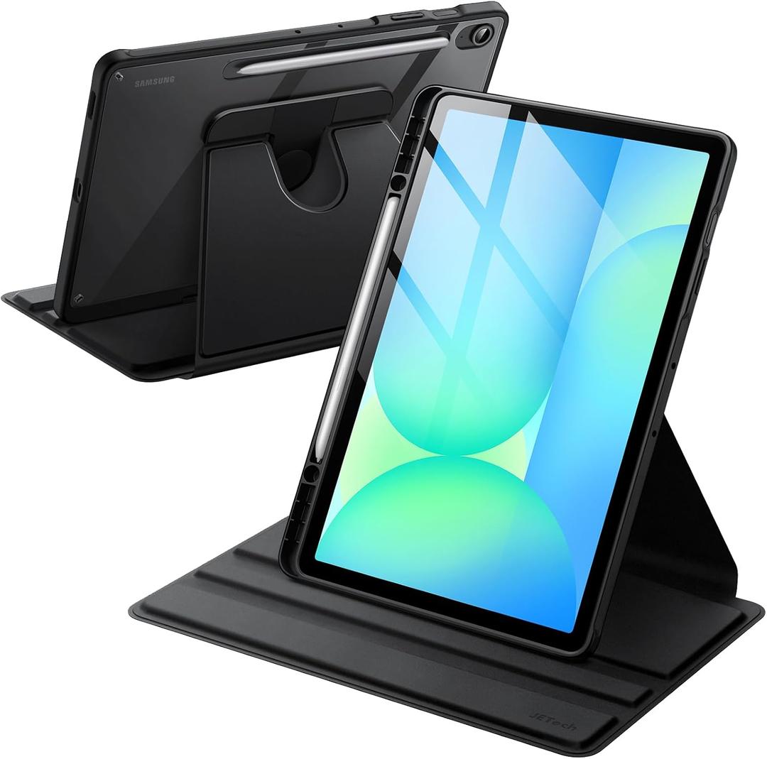 JETech Rotating Case for Samsung Galaxy Tab S10 FE Plus/ S10 FE+ 13.1-Inch with S Pen Holder, 360 Degree Rotation Protective Stand Cover Clear Back, Auto Wake/ Sleep (Black)