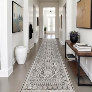 3x14 Runner Rug Kitchen Washable: Oriental Indoor Hallway Runners with Non Slip Backing Floor Mat for Entryway Door Low Pile Thin Carpet for Bedroom Bathroom Living Room Bedside Black