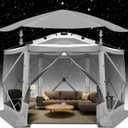 COBIZI Pop Up Gazebo Screen Tent Screen House for Camping, 12x12 Screen Room with Mosquito Netting, Hub Tent Instant Screened Canopy with Carrying Bag and Ground Stakes, Gray (12x12ft Starry sky top without 5 sidewalls)