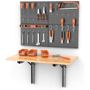Heavy Duty Folding Workbench with Pegboard, Wall Mount Work Table