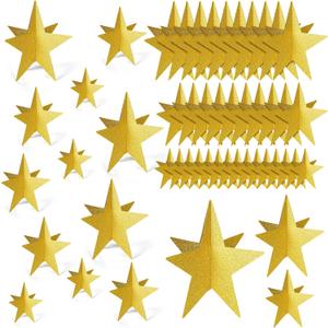 45 Pcs Star Centerpieces 3D Star Decoration for Table in 3 Sizes 8" 5" 3" Hanging Party Supplies for Red Carpet Film Show Theme Birthday Party First Day of School Table Decor (Gold)