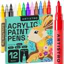 ARTISTRO 12 Acrylic Paint Pens, Fabric Markers for Textile, Rock, Glass, Wood, Paper, Ceramic, Canvas DIY Art Supplies Kit, Drawing Markers for Kids and Adults (Extra Fine Tip)