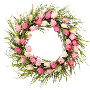 Puleo International 30" Artificial Tulip Floral Spring Door Wreath, Green/Pink