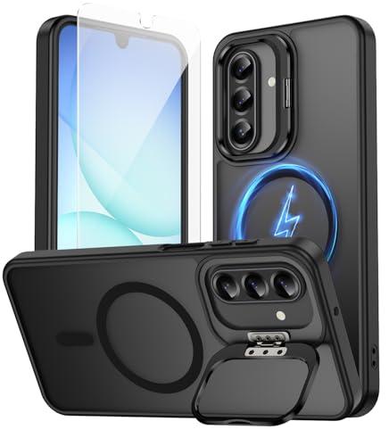 TOBOVON for Samsung Galaxy A17/A26 5G Phone Case, Fits MagSafe, with Built-in Camera Ring Stand & Screen Protector, Slim Translucent Matte Military-Grade Drop Protection Magnetic A26/A17 Cover, Black