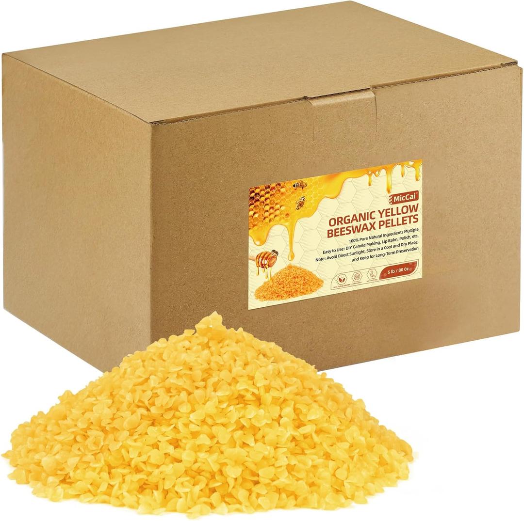 MicCai Yellow Natural Beeswax Pellets 5LB, Organic Beeswax, Beeswax for Candle Making, Body, Skin Care DIY, Lip Balm, Soap and Lotion Making Supplies