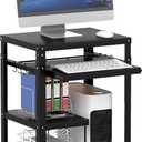 AV Presentation Cart with Keyboard Tray Mobile AV Cart Stand Metal Media Cart with Wheels for Projector Height Adjustable Computer Workstation Presentation Cart for School Classroom Office