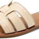 DREAM PAIRS Women's Dressy Slide Sandals Slip-on Open Round Toe Flat Sandals Fashion Casual Comfortable Summer Beach Walking Slides (7.5, Nude-raffia)