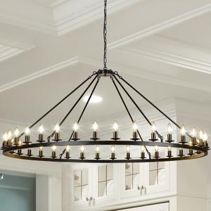 Black Wagon Wheel Chandelier 60-Inch 36-Light, Extra Large Circle Rustic Farmhouse Light Fixture, Round Metal Chandeliers for Foyer Entryway Dining Room Living Room High Ceilings (E12 Base)