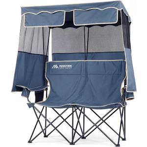 Double Camping Chair with Canopy,2 Person Folding Chair with Canopy, Blue, Standard
