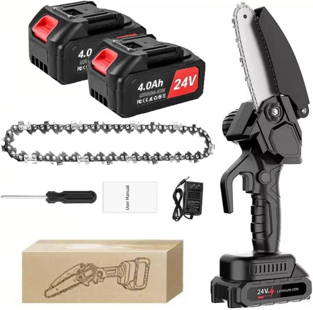 Mini Chainsaw, 6 Inch Electric Chainsaw Cordless with 2 Batteries, Handheld Chain saw Battery Powered Chain Saw Compatible With Dewalt 20V MAX Battery for Courtyard/Household/Garden/Tree Trimming