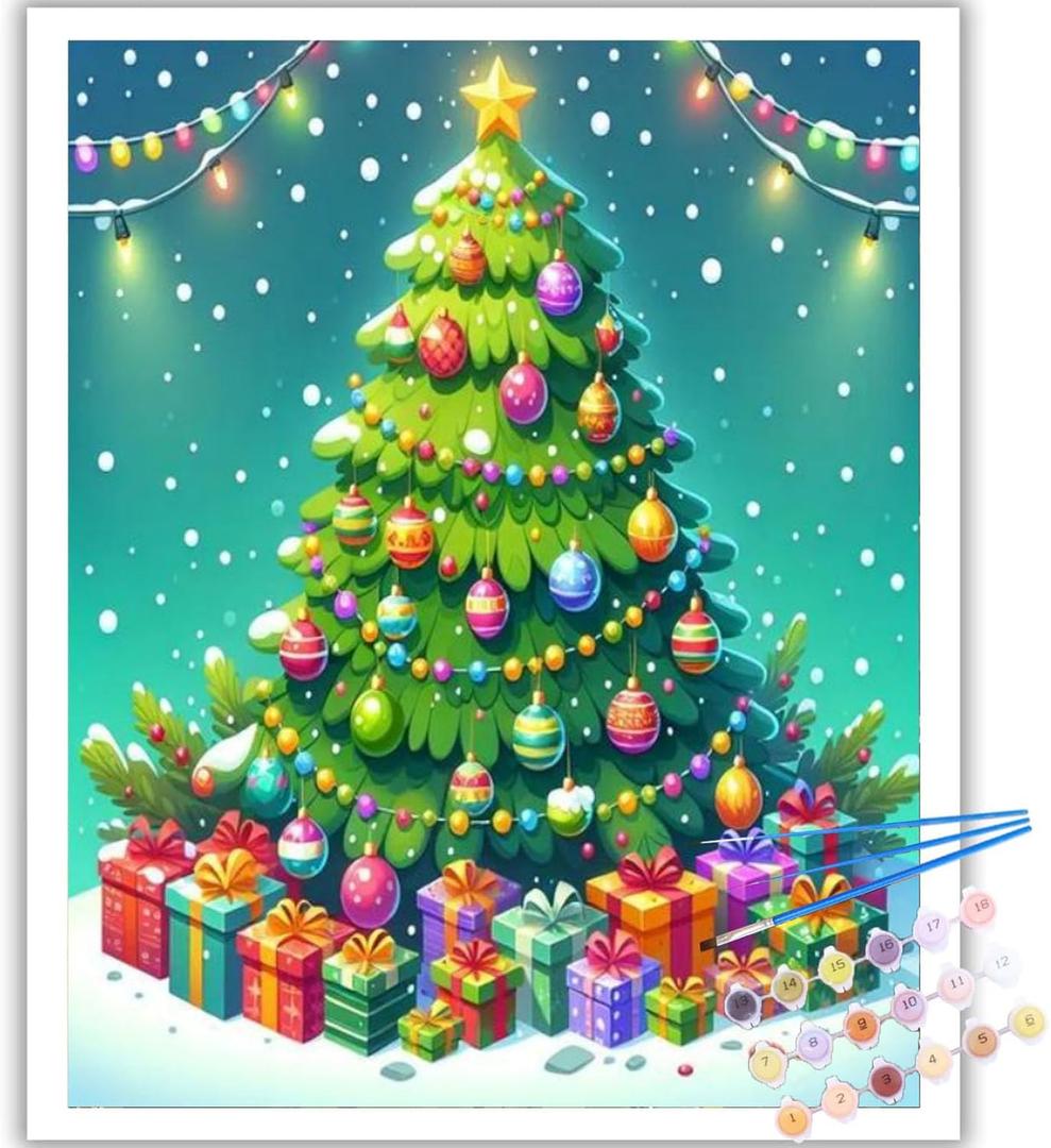Arttoplus Christmas Tree Paint by Numbers Kit for Adults Beginner-Christmas Adult Paint by Number Kits on Canvas, DIY Acrylic Oil Painting by Numbers for Adults for Gift Home Wall Decor(16x20inch)