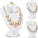 Youyole 3 Pcs White Leather Jewelry Display Necklace Earrings Ring Display Stand Jewelry Bust/mannequin for Selling and Shows